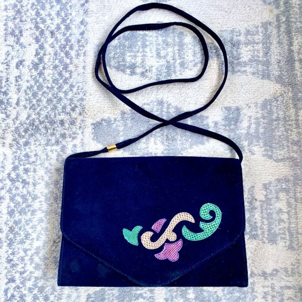 Vintage 80s Ingledews Black Suede Crossbody Handbag